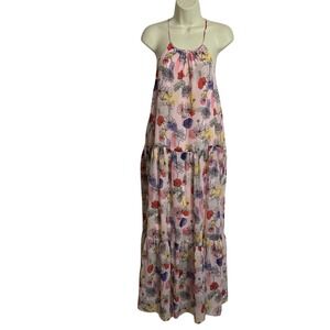 NSR Medium Sofia Pink Floral Tiered Maxi Dress Cottage Romantic Wedding Guest